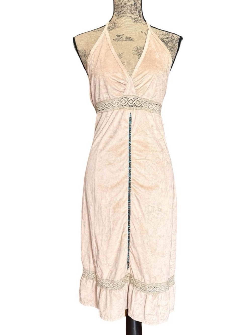 Y2K Cream Halter Midi Dress Size L